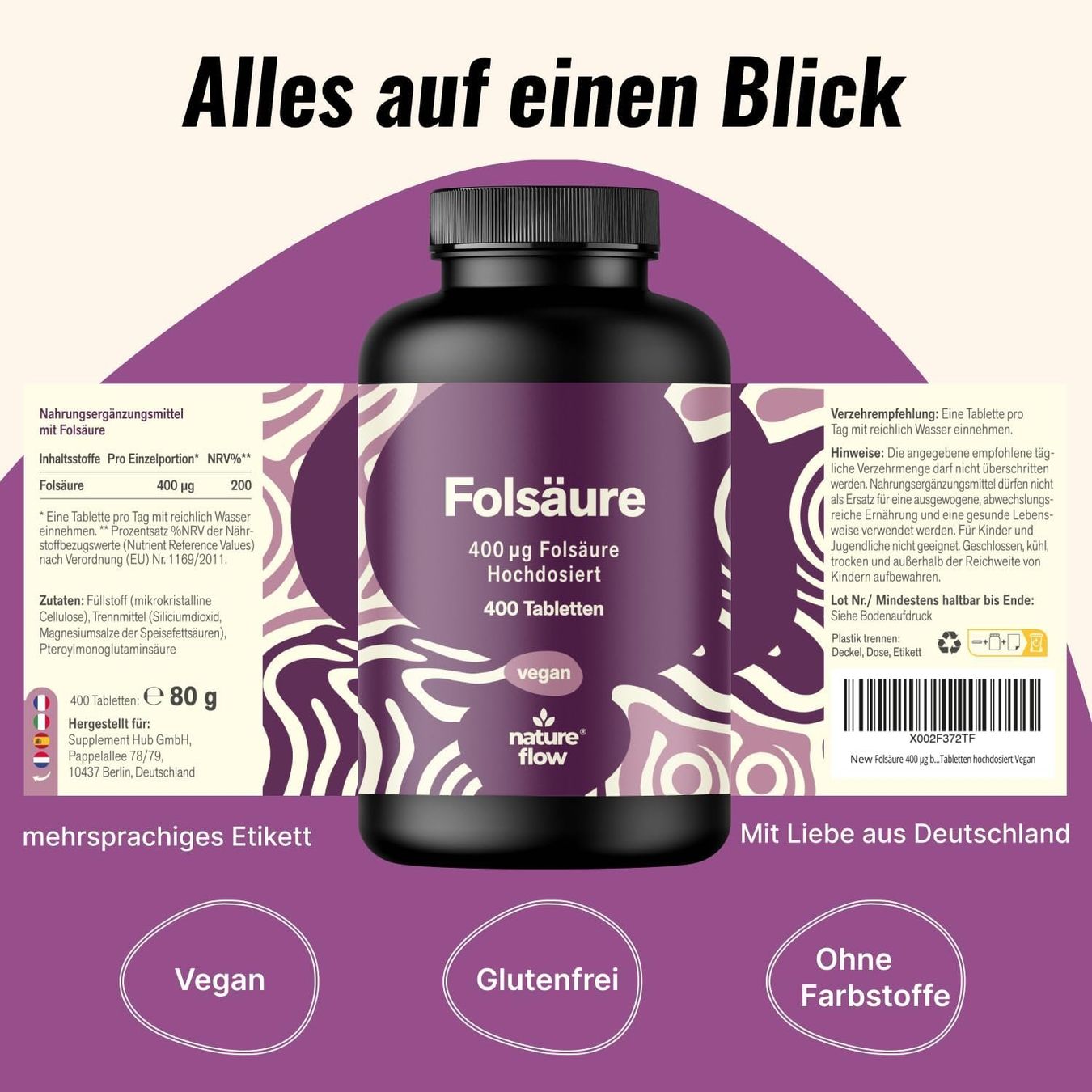 Folsäure 400 µg Tabletten – 400 Stk. Vegan