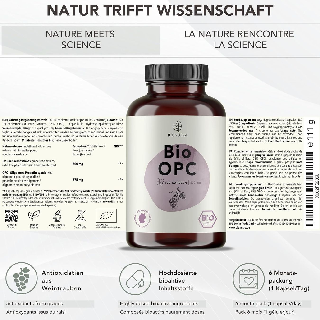 Bio OPC 500 mg 180 Kapseln Traubenkernextrakt