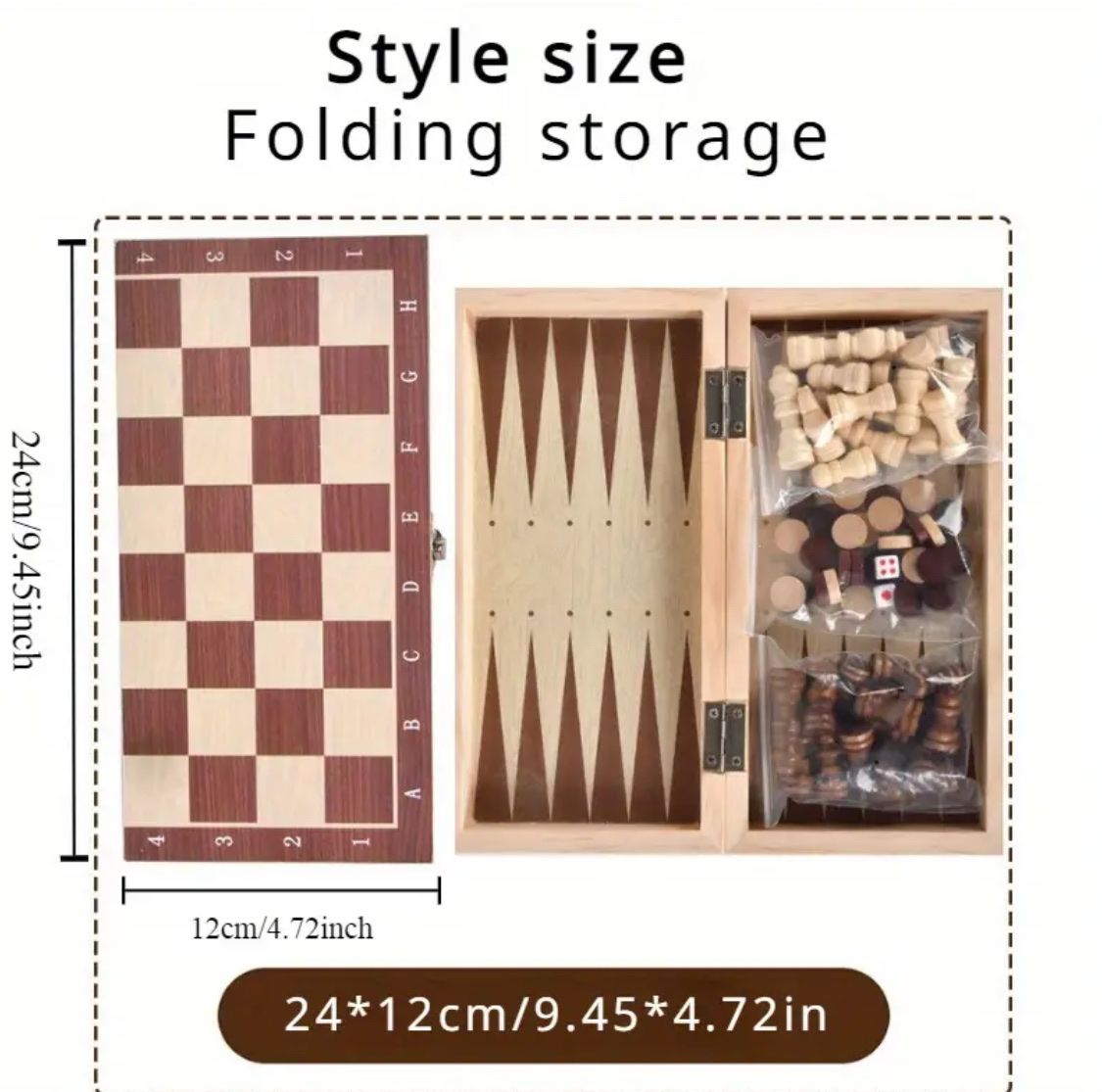 3-in-1 Holzspiel Schach Dame Backgammon