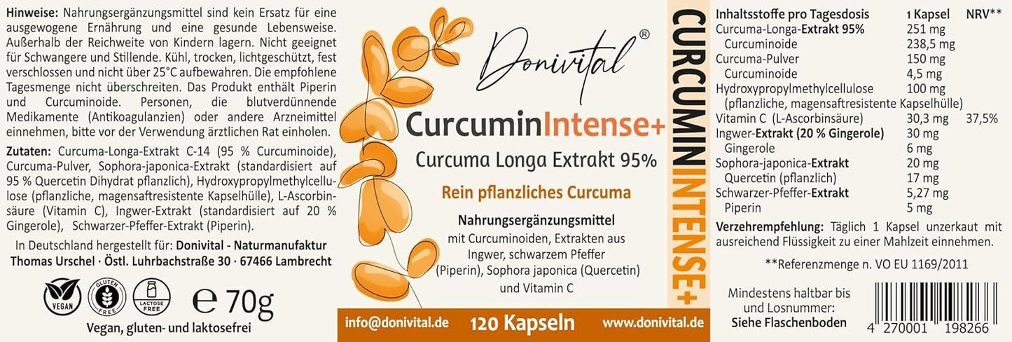 Curcumin Kapseln 95 % – 120 Stk – vegan & magensaftresistent