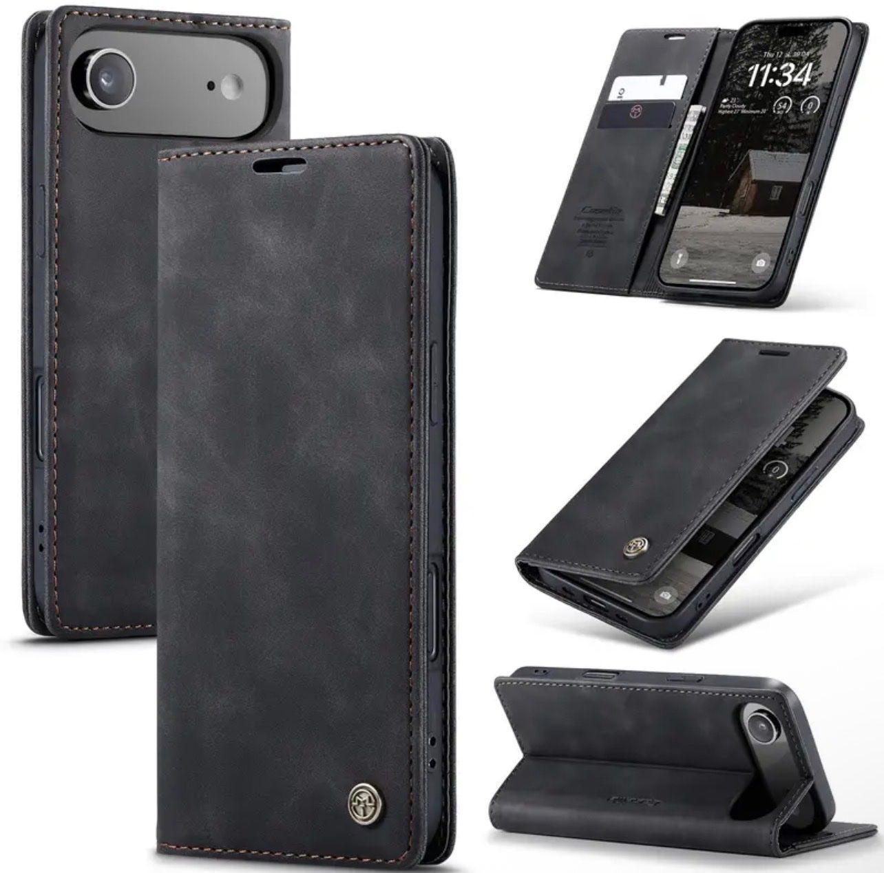 iPhone 17 Air Leder Flip Hülle Wallet Schwarz