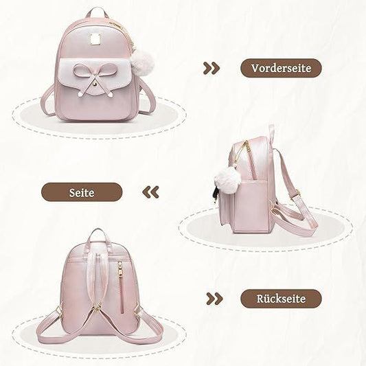 Damen Rucksack Set 3-teilig – PU Leder, Schleife, Rosa – Produktbild 2