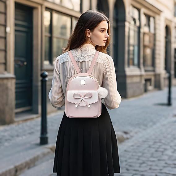 Damen Rucksack Set 3-teilig – PU Leder, Schleife, Rosa – Produktbild 6