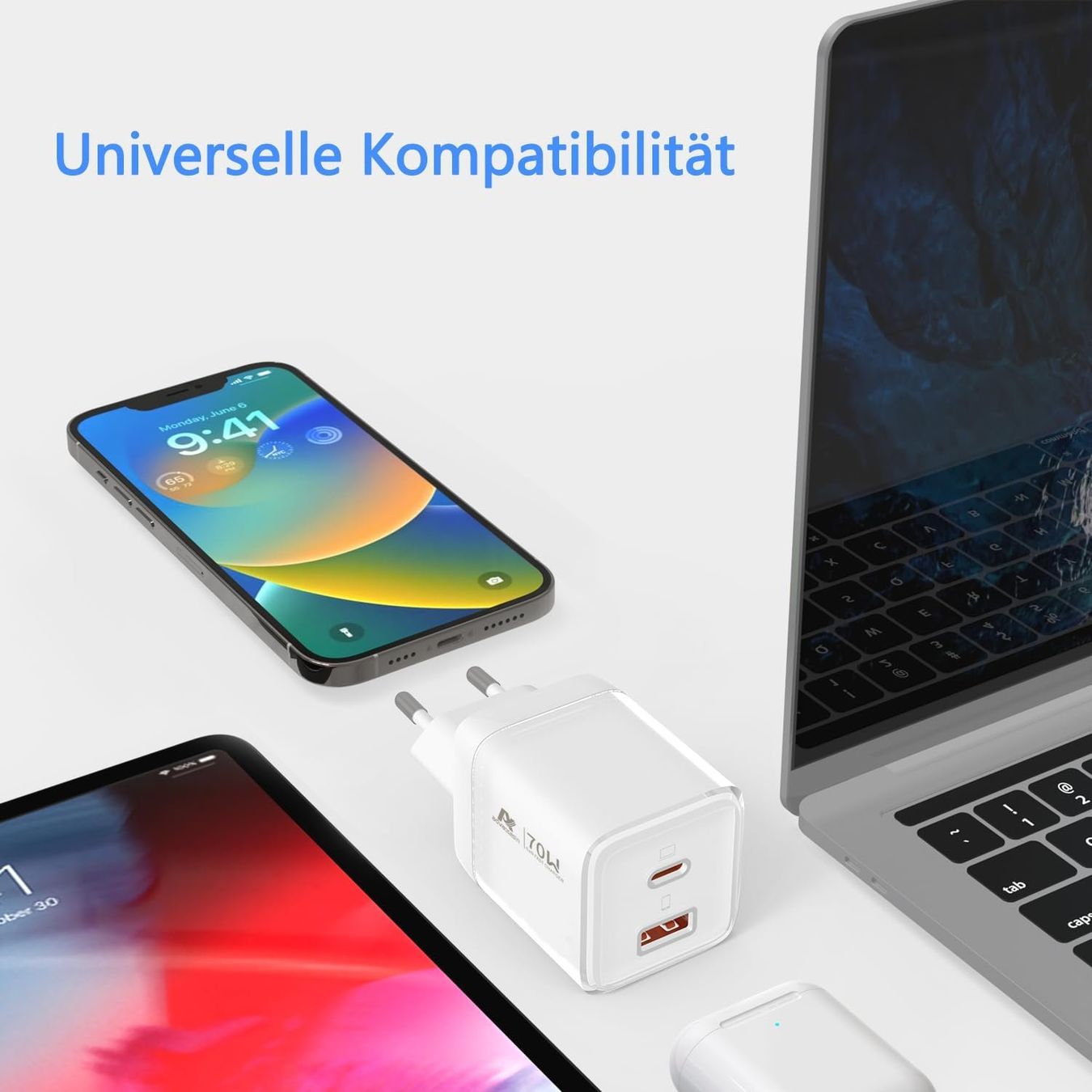 70W GaN Ladegerät – USB-C & USB-A Schnellladegerät Dual – Produktbild 6