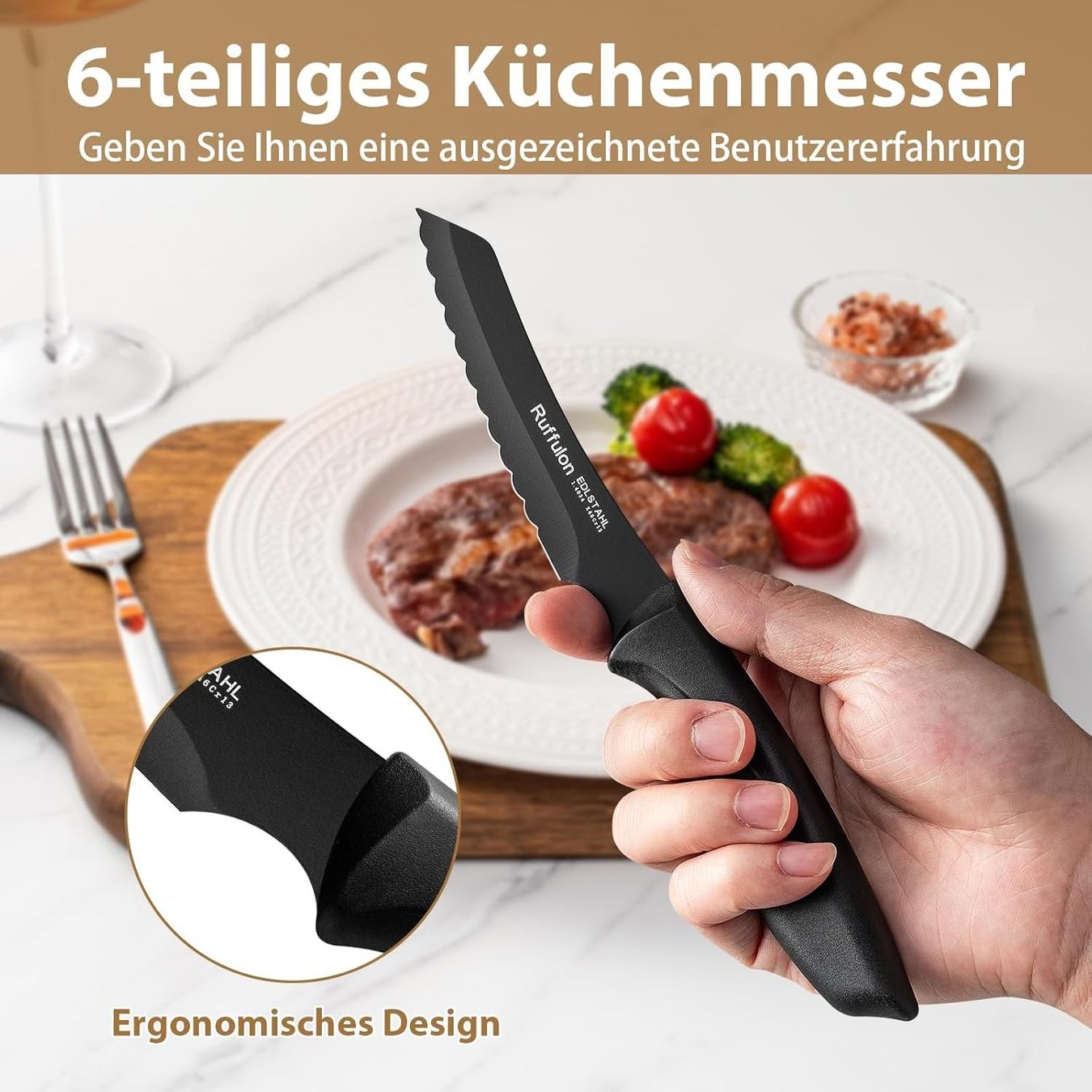 6er Steakmesser-Set aus Edelstahl mit Wellenschliff – Produktbild 6