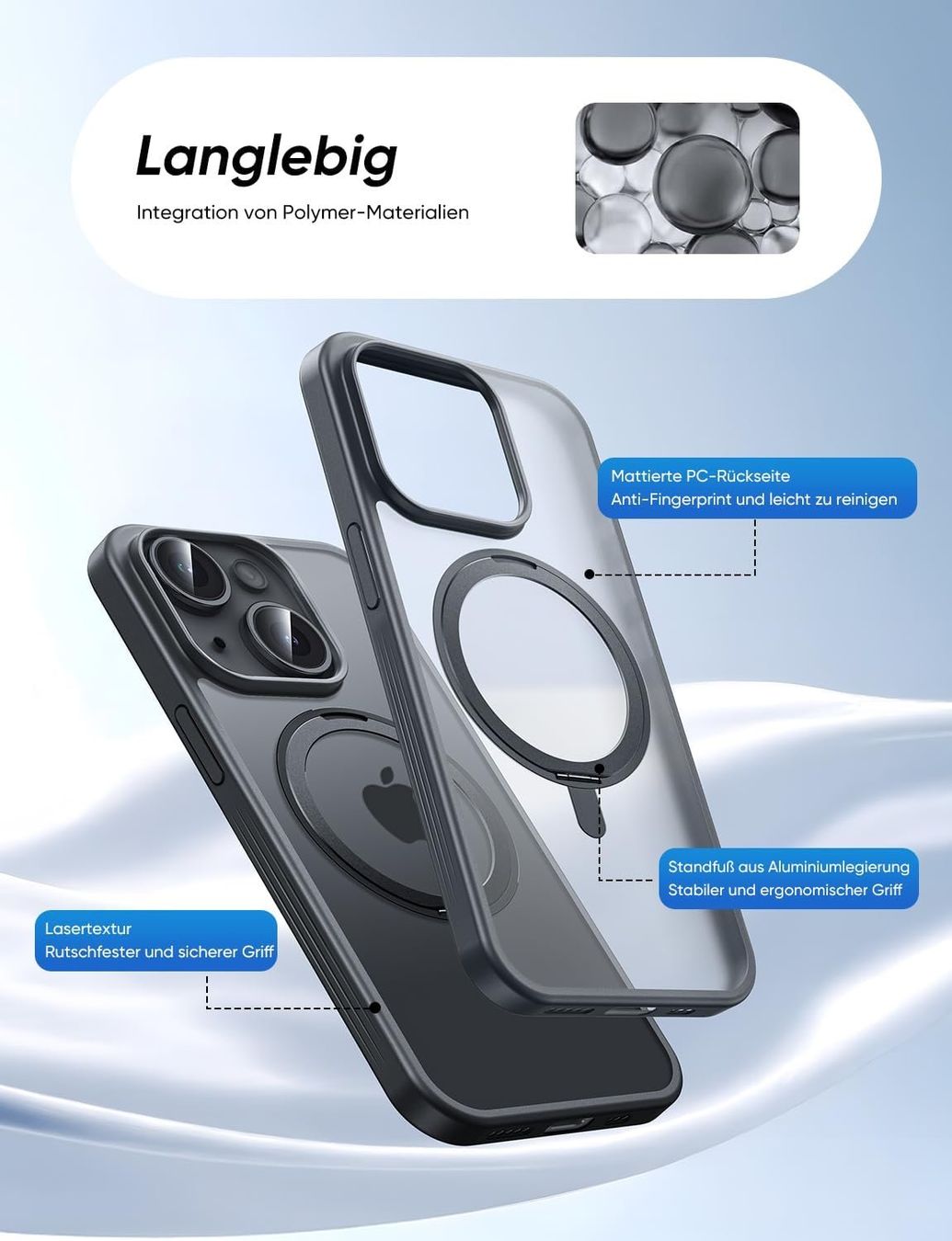 iPhone 15 Hülle mit Magnetring – 360° Ständer & Fallschutz – Produktbild 5