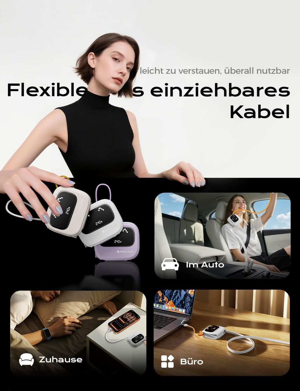 MAGIC JOHN 4-in-1 Ladekabel USB-A/C auf C/L 240W 1.2 m – Produktbild 6