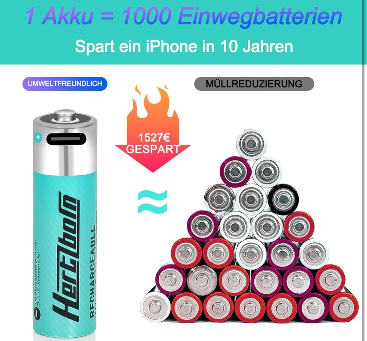 AA Akkus 1,5V mit USB-Ladefunktion – 4er Set – Produktbild 4