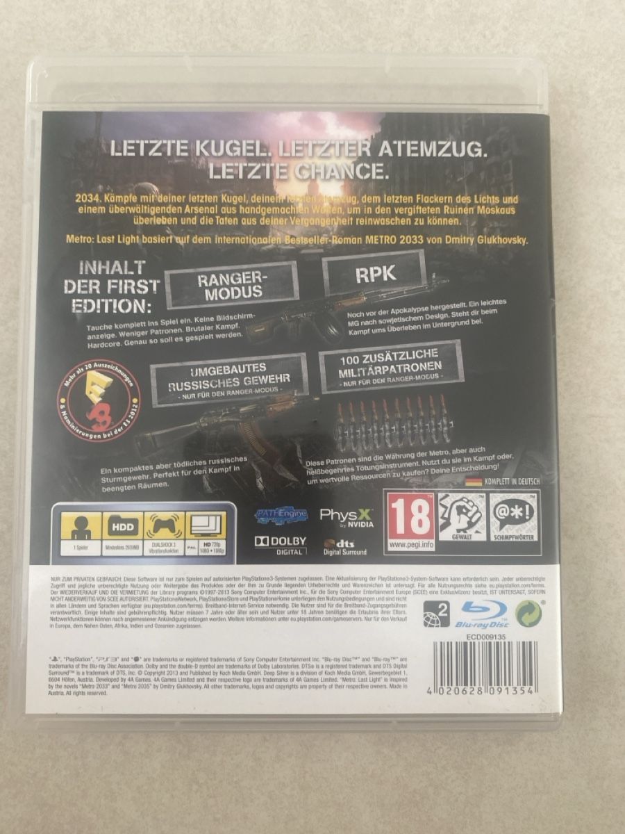 Metro Last Night First Edition - Ps3