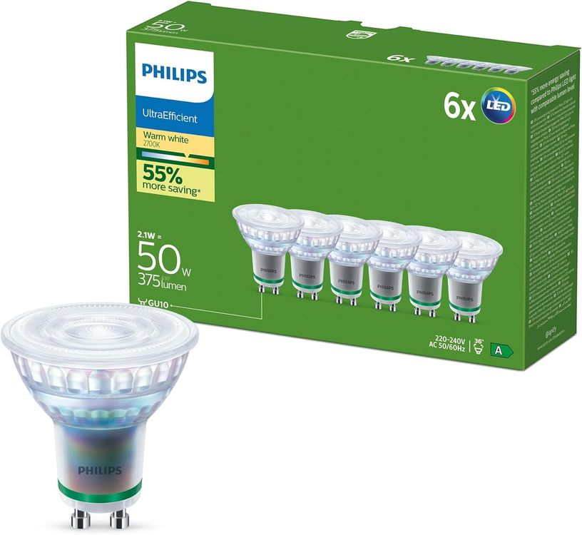 Philips GU10 LED Spots 6er Set 375 lm 2700 K