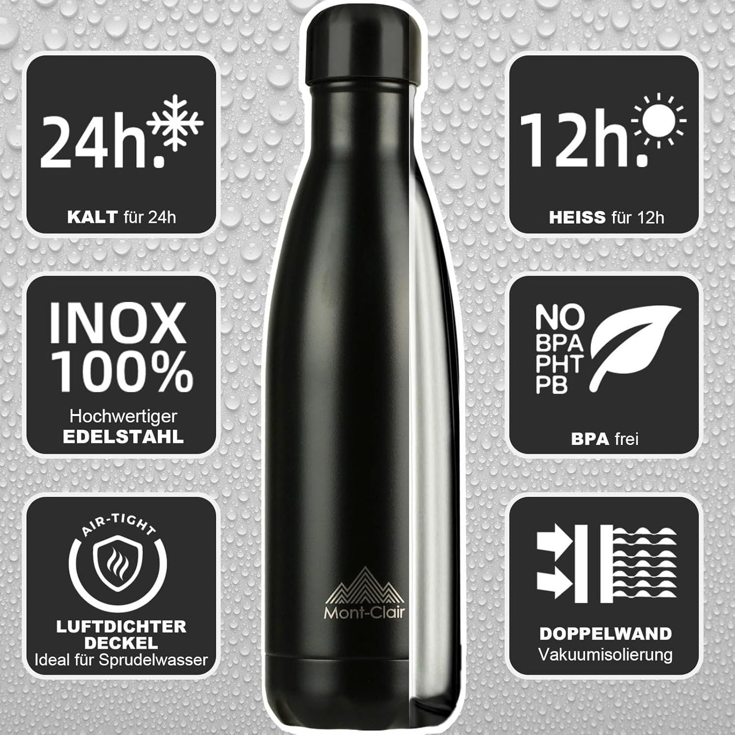 Mont-Clair Thermosflasche 1 l – Edelstahl, 24 h kalt / 12 h warm