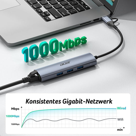 acer USB-C/A Hub – 3× USB 3.0 + Gigabit LAN – Bild 2