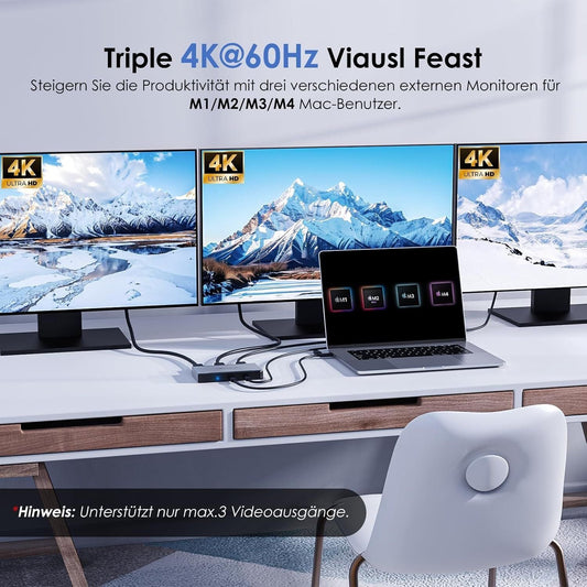 WAVLINK 5-in-1 Triple Monitor Adapter – 3× 4K@60Hz, 100 W PD