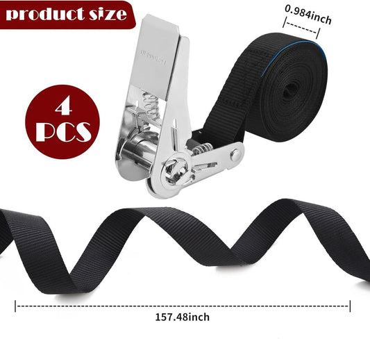 4× Spanngurt mit Ratsche 4 m – 800 kg, ohne Haken, Schwarz