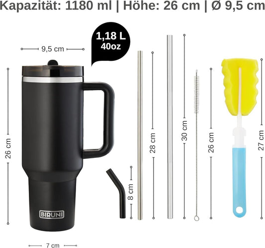 40 oz Thermobecher Edelstahl – auslaufsicher mit Strohhalm