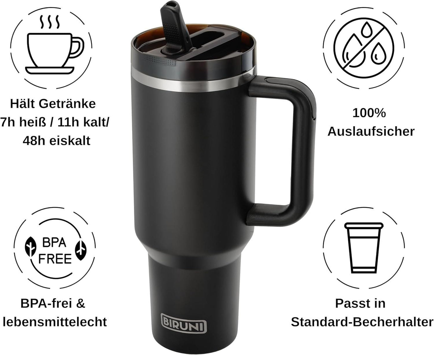 40 oz Thermobecher Edelstahl – auslaufsicher mit Strohhalm
