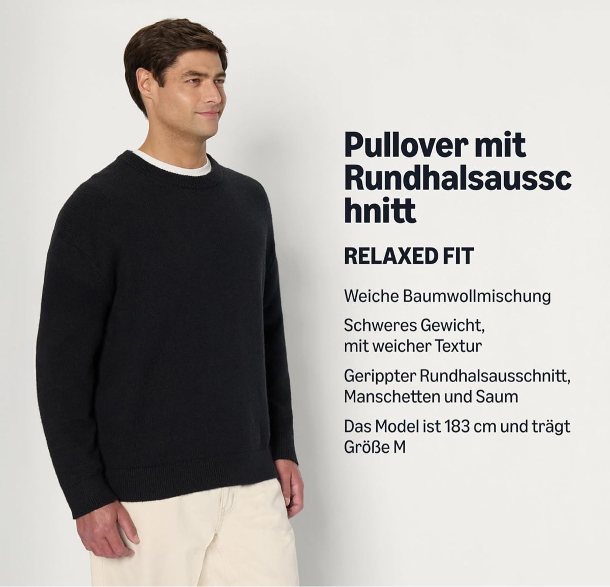 Schwarzer Herrenpullover – Relaxed Fit, Baumwolle & Stretch