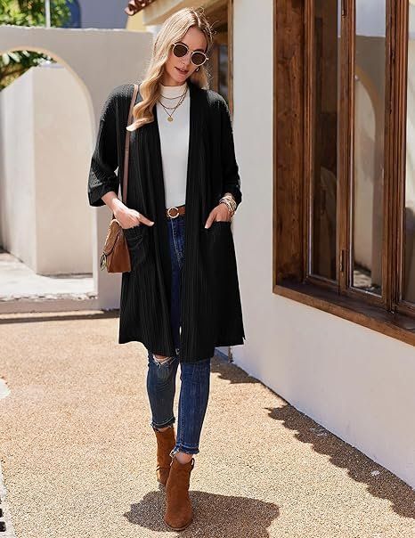 Damen-Bademantel Kimono kurz gerippt Schwarz – L