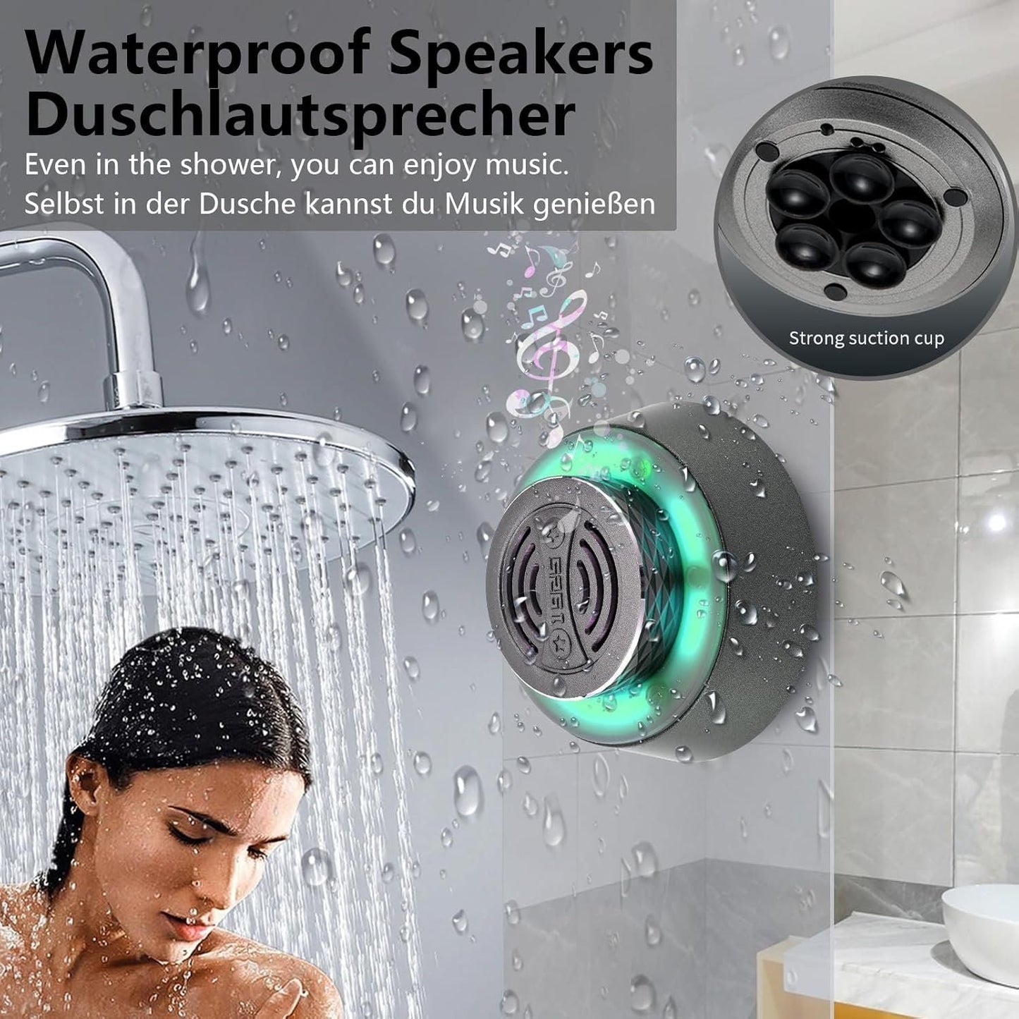 Bluetooth Duschlautsprecher IP67 LED 3D Stereo