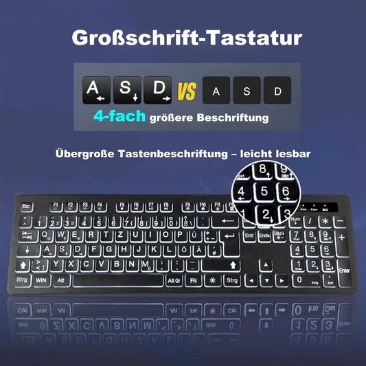 Grossschrift Tastatur-Maus-Set QWERTZ beleuchtet