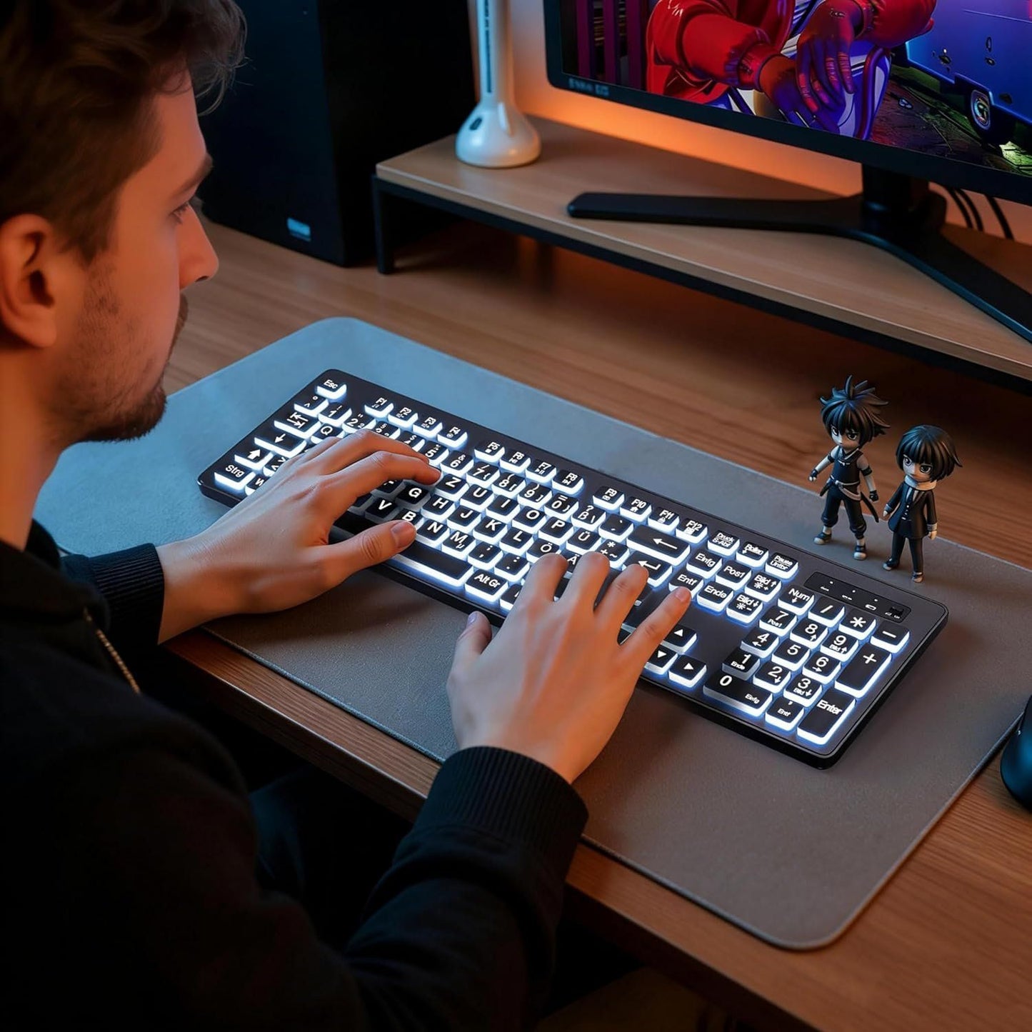 Grossschrift Tastatur-Maus-Set QWERTZ beleuchtet