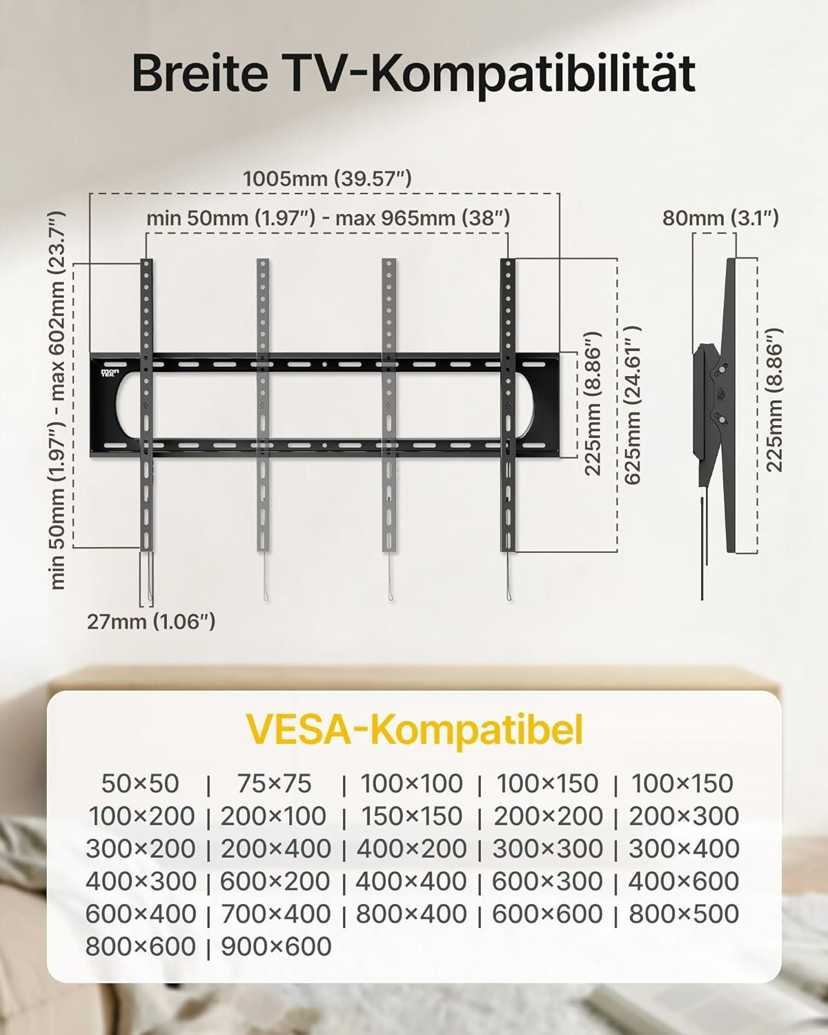 TV Wandhalterung 60–120 Zoll neigbar – Bild 9