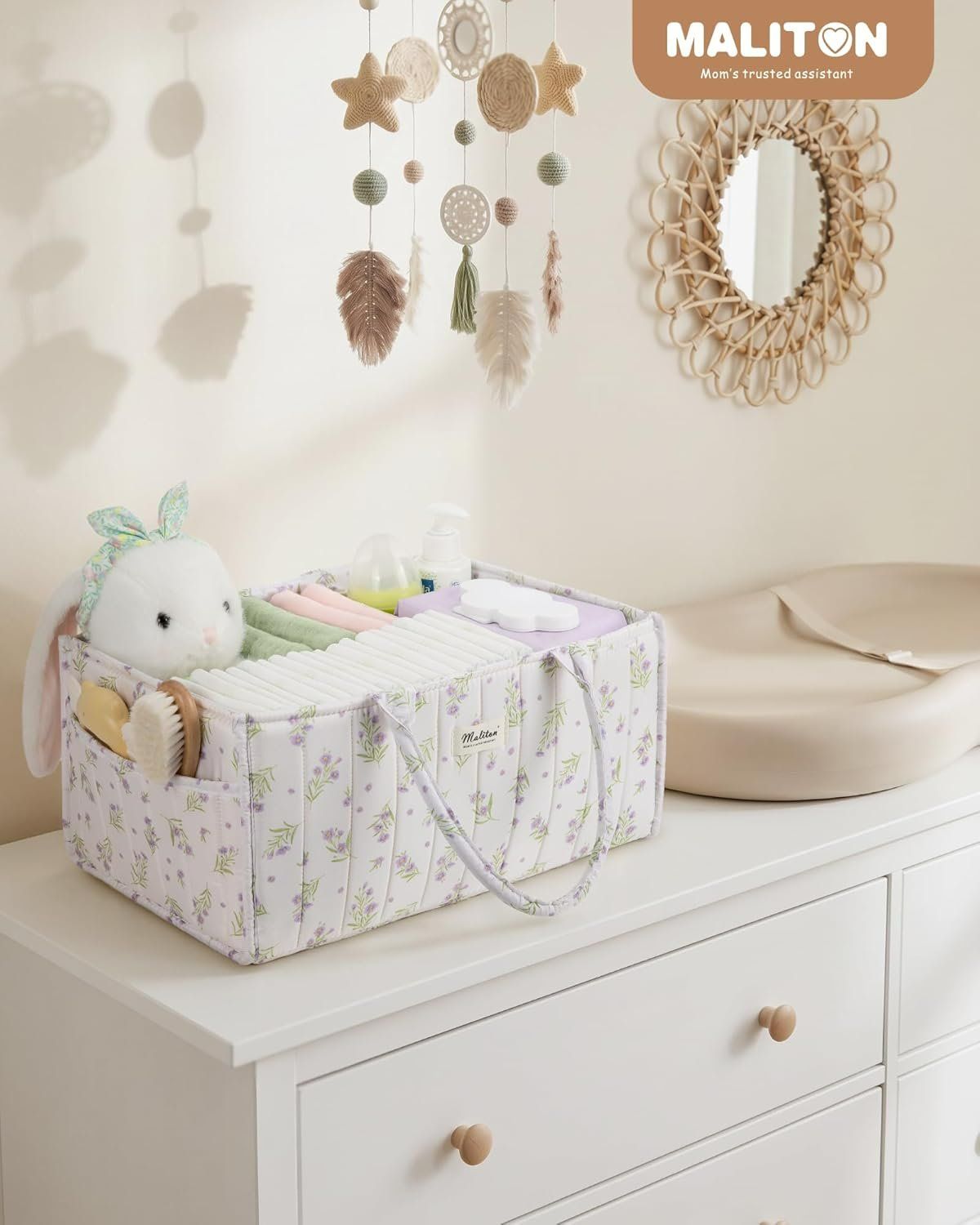 Wickeltisch Organizer Windel Caddy Lila Floral Maliton – Bild 7