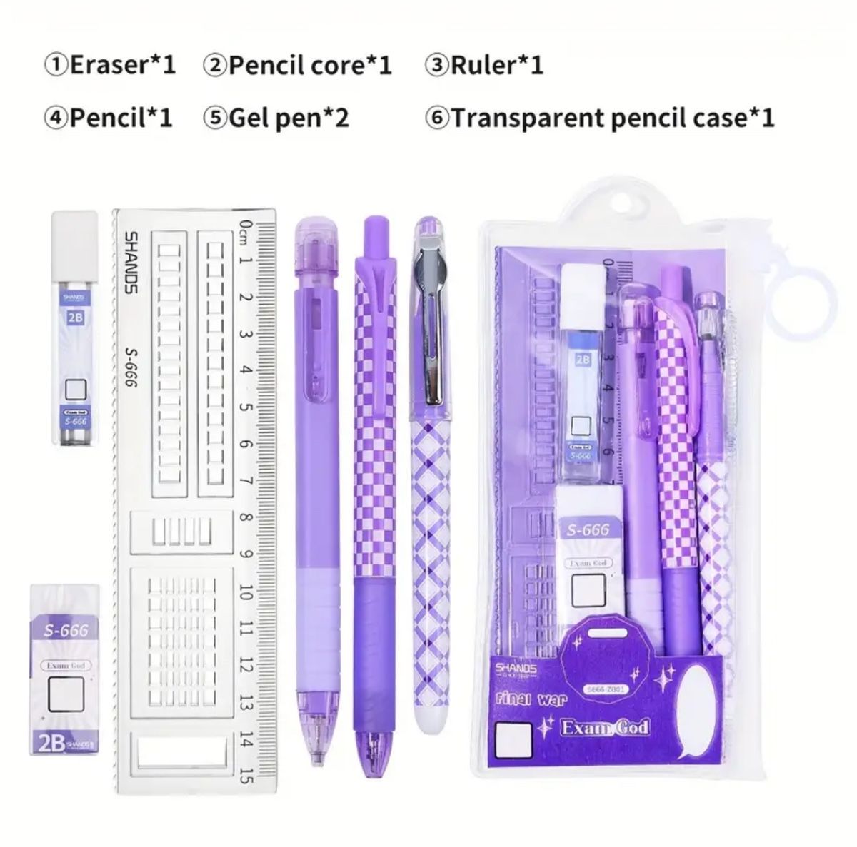 Schulsachen Set, neu, lila, Etui, Stifte, Lineal Radiergummi – Bild 2