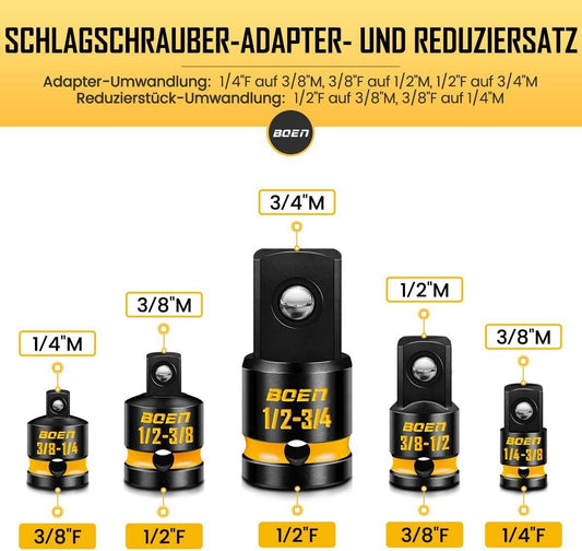 Schlagschrauber Adapter Set 5-tlg 1/4–3/4 – Bild 2