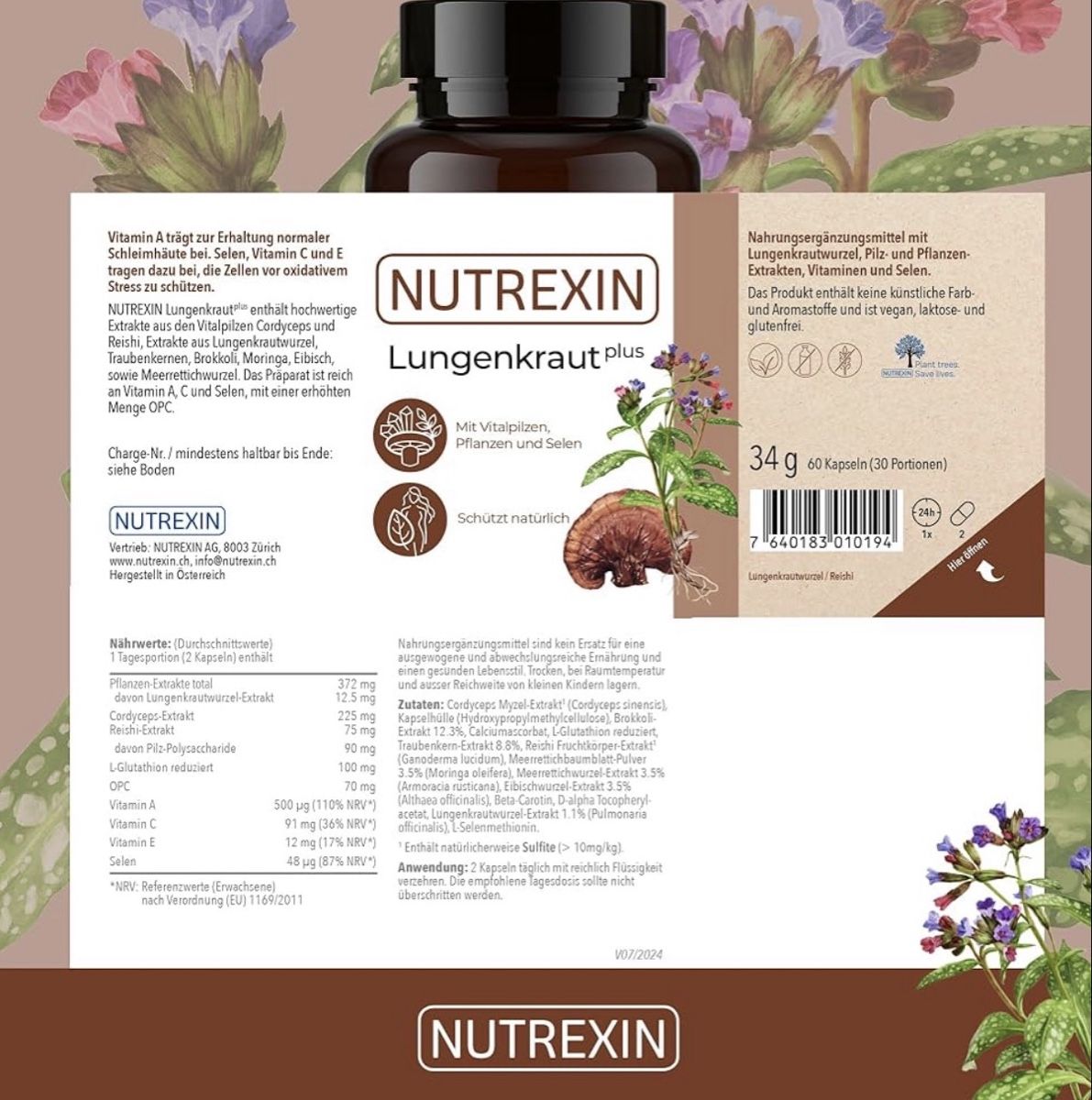 Nutrexin Lungenkraut Plus 60 Kapseln vegan MHD 07/27 – Bild 4