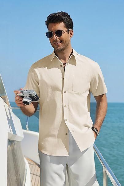 Herren Hemd Kurzarm Baumwolle Sommer Casual – Bild 2
