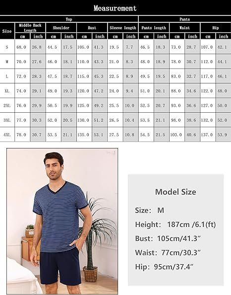 Herren Pyjama kurz Baumwolle Streifen Set – Bild 6