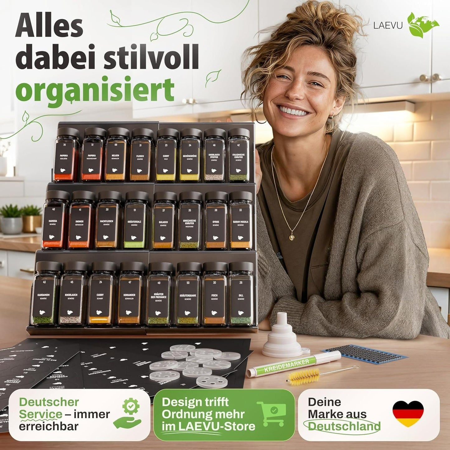 Gewürzregal Schublade mit 24 Gläsern Schwarz – Bild 8