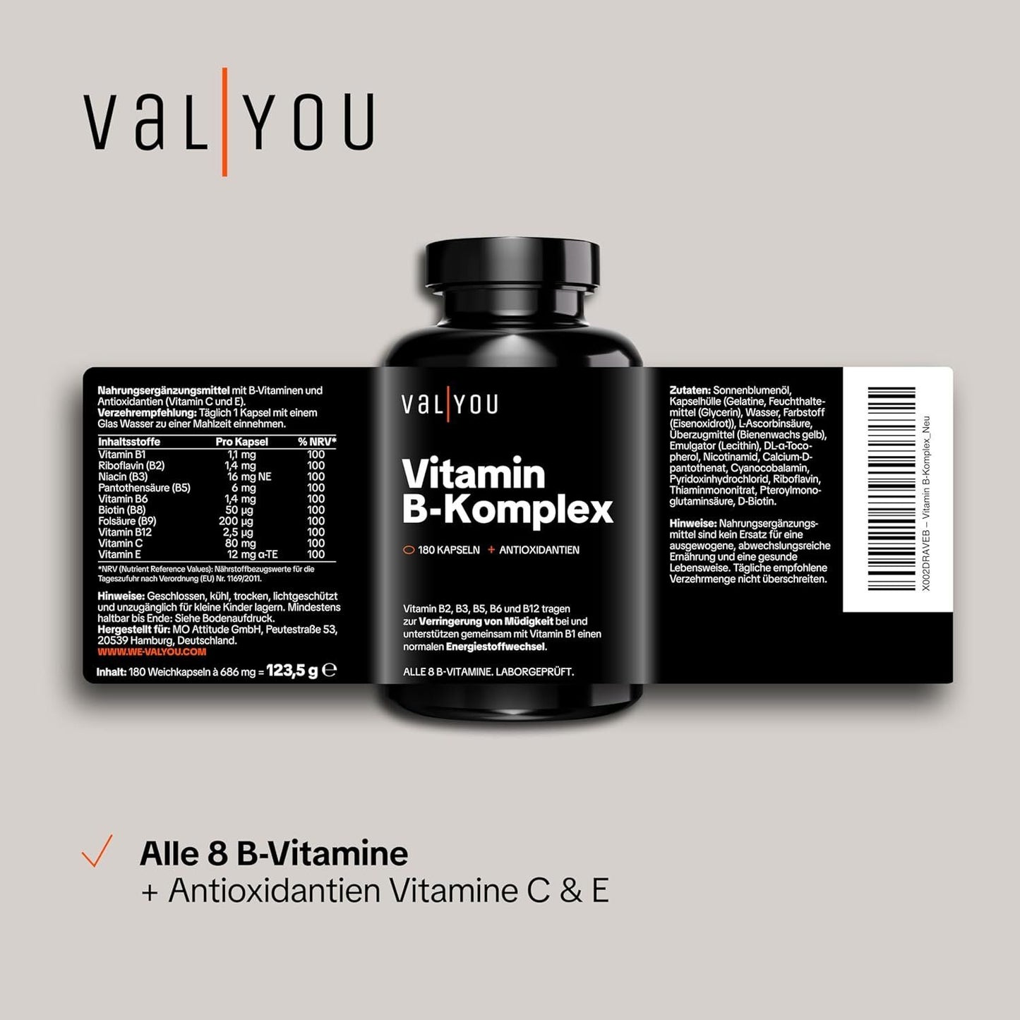 VALYOU Vitamin B-Komplex 180 Kapseln – MHD 05/2028 – Bild 2