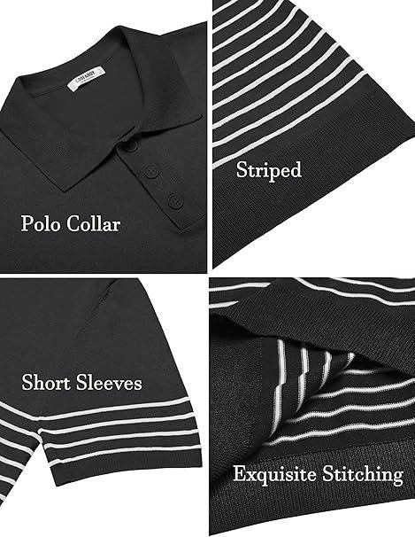 COOFANDY Herren Strick Poloshirt gestreift Kurzarm – Bild 6