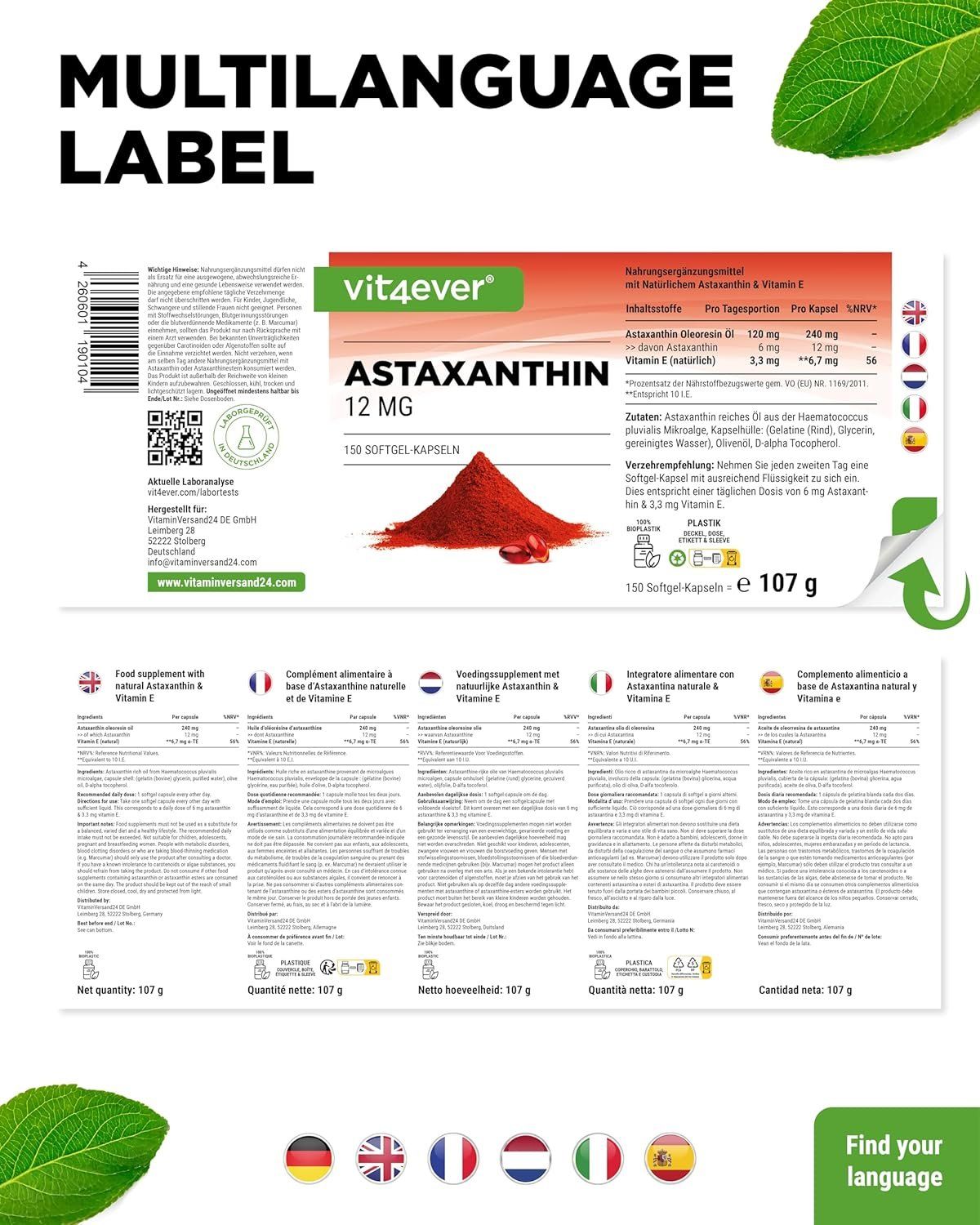 Astaxanthin 12 mg – 150 Softgels hochdosiert & vegan – Bild 4