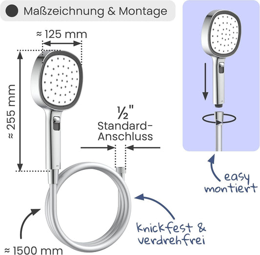 Duschkopf Handbrause Set 1.5m Schlauch – Bild 1