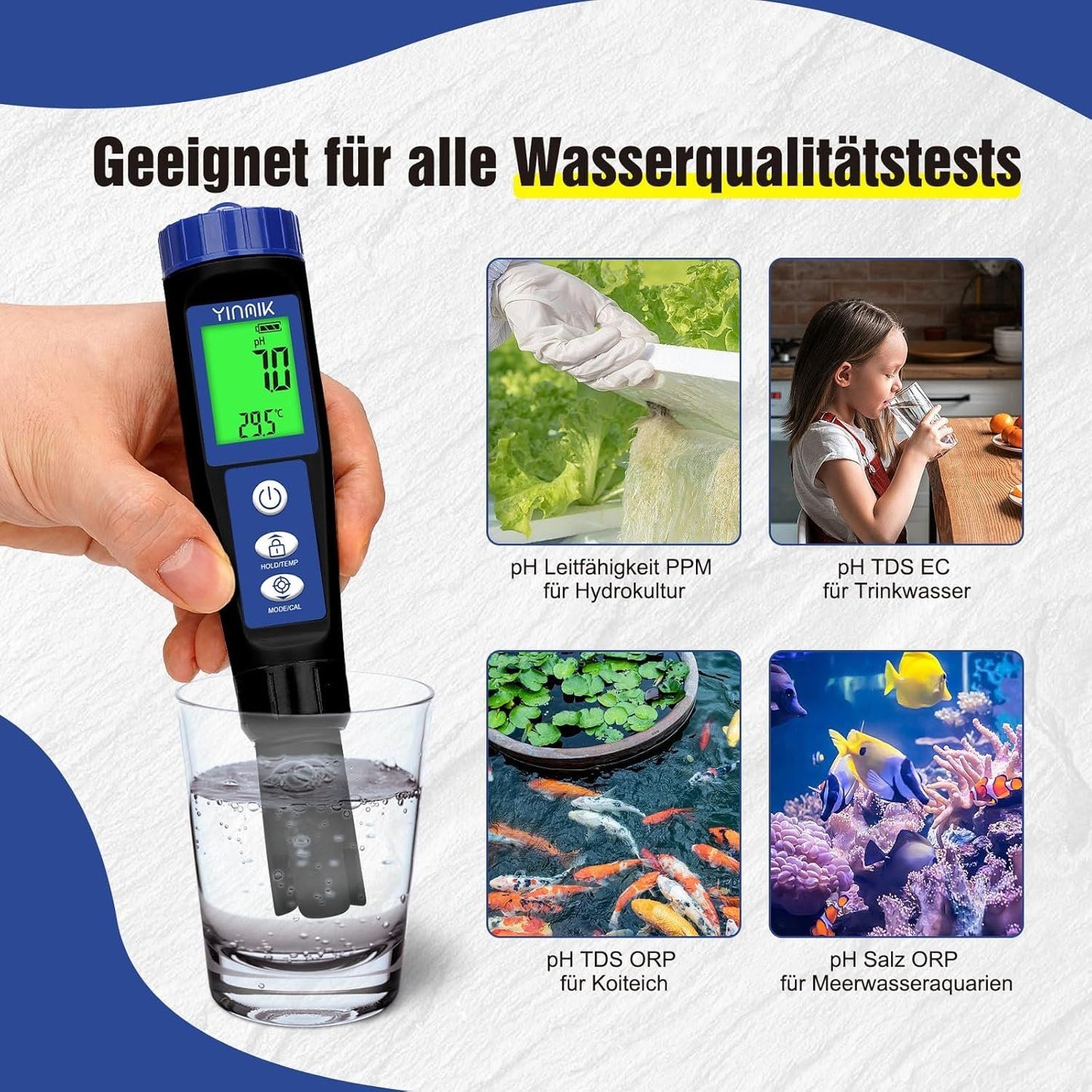 YINMIK 6-in-1 Pool pH Salz EC TDS ORP Tester – Bild 6