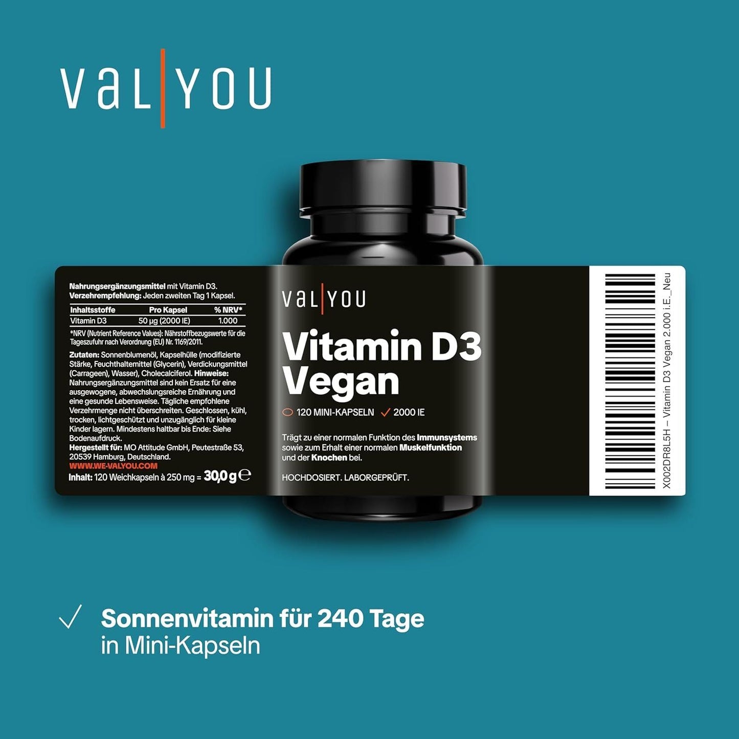 Vitamin D3 2000 IE – Vegane Kapseln 120 Stück – Bild 3