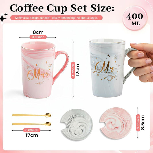 Mr & Mrs Tassen Set 400ml mit Löffel & Deckel – Geschenkbox – Bild 2
