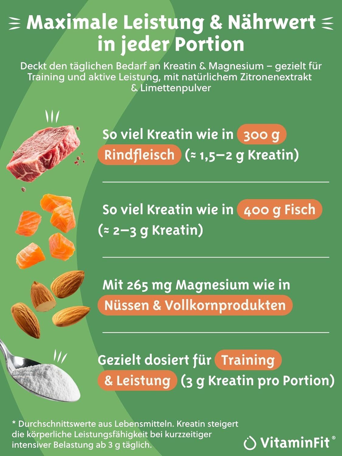 VitaminFit Kreatin + Magnesium Pulver Zitrone – Bild 1