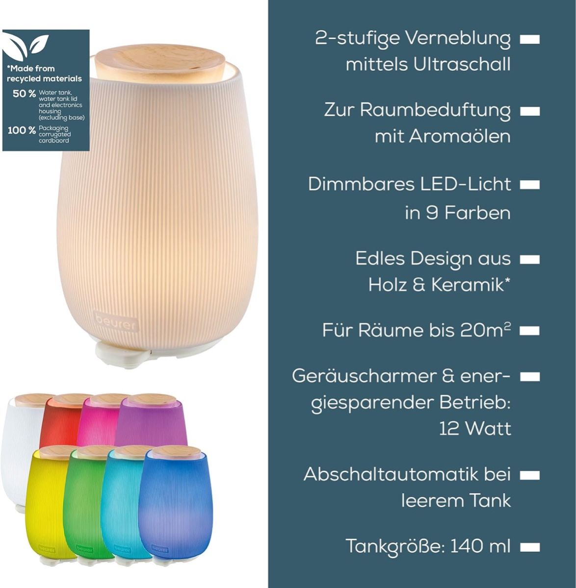 Beurer LA 45 Aroma Diffuser LED 9 Farben Keramik 140ml – Bild 6