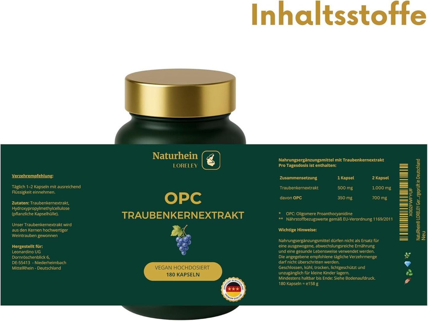 OPC Traubenkernextrakt 700 mg OPC – 180 Kapseln vegan – Bild 3