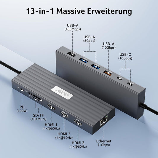 USB-C Dockingstation 13in1 3x HDMI 4K – Bild 2