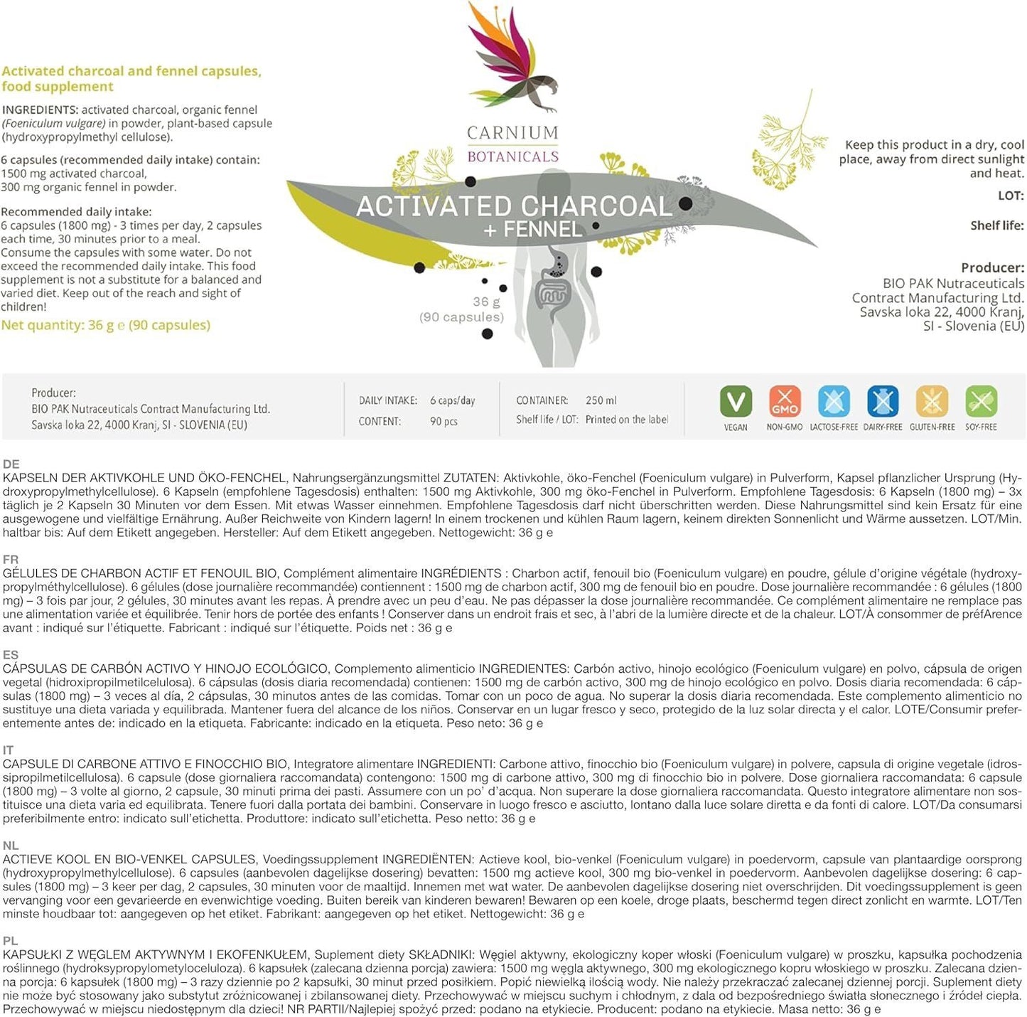 Aktivkohle Kapseln – Verdauung & Blähbauch Carnium Botanical – Bild 5