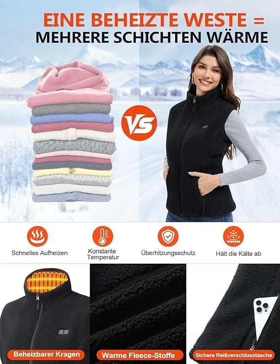 Heizweste Damen Fleece mit Powerbank 18400 mAh – Bild 6