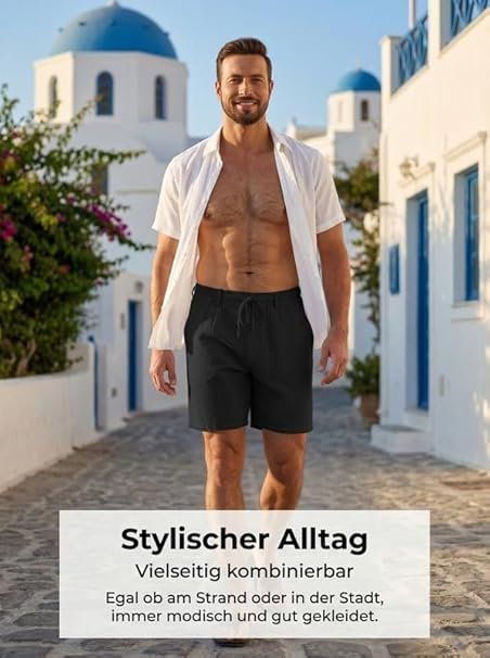 Elainone Herren Leinen Shorts Sommerhose Kurz mit Taschen – Bild 6