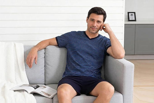 Herren Pyjama kurz Baumwolle Streifen Set – Bild 2