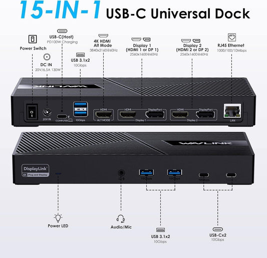 WAVLINK USB-C Dock 15-in-1 – Bild 1