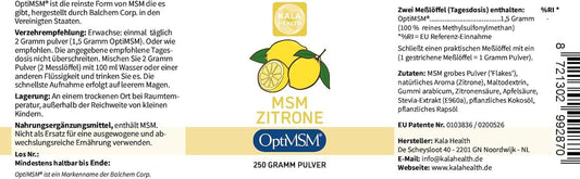 Kala Health MSM Pulver Zitrone OptiMSM 250 g Schwefelpulver – Bild 2